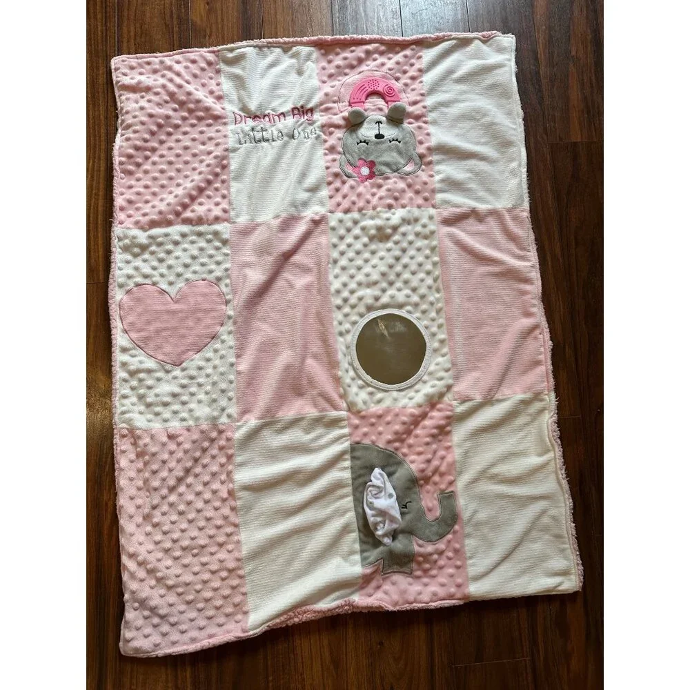 Dream Big Little One Pink White‎ Block Minky Dot Forever Baby Activity Blanket